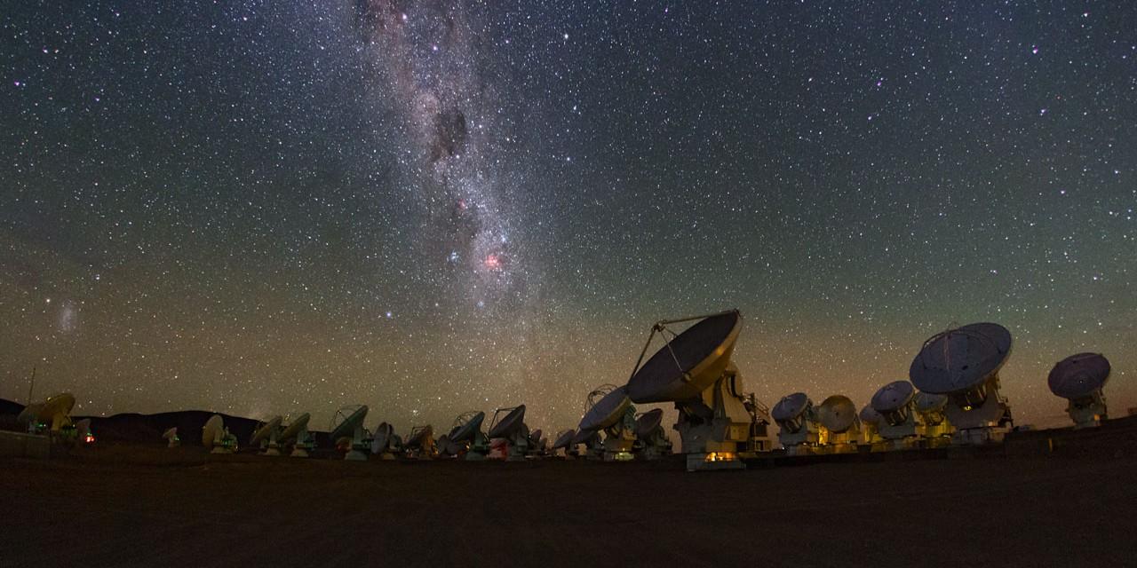 Milky Way glittering above the ALMA array in the Atacama Desert in Chile