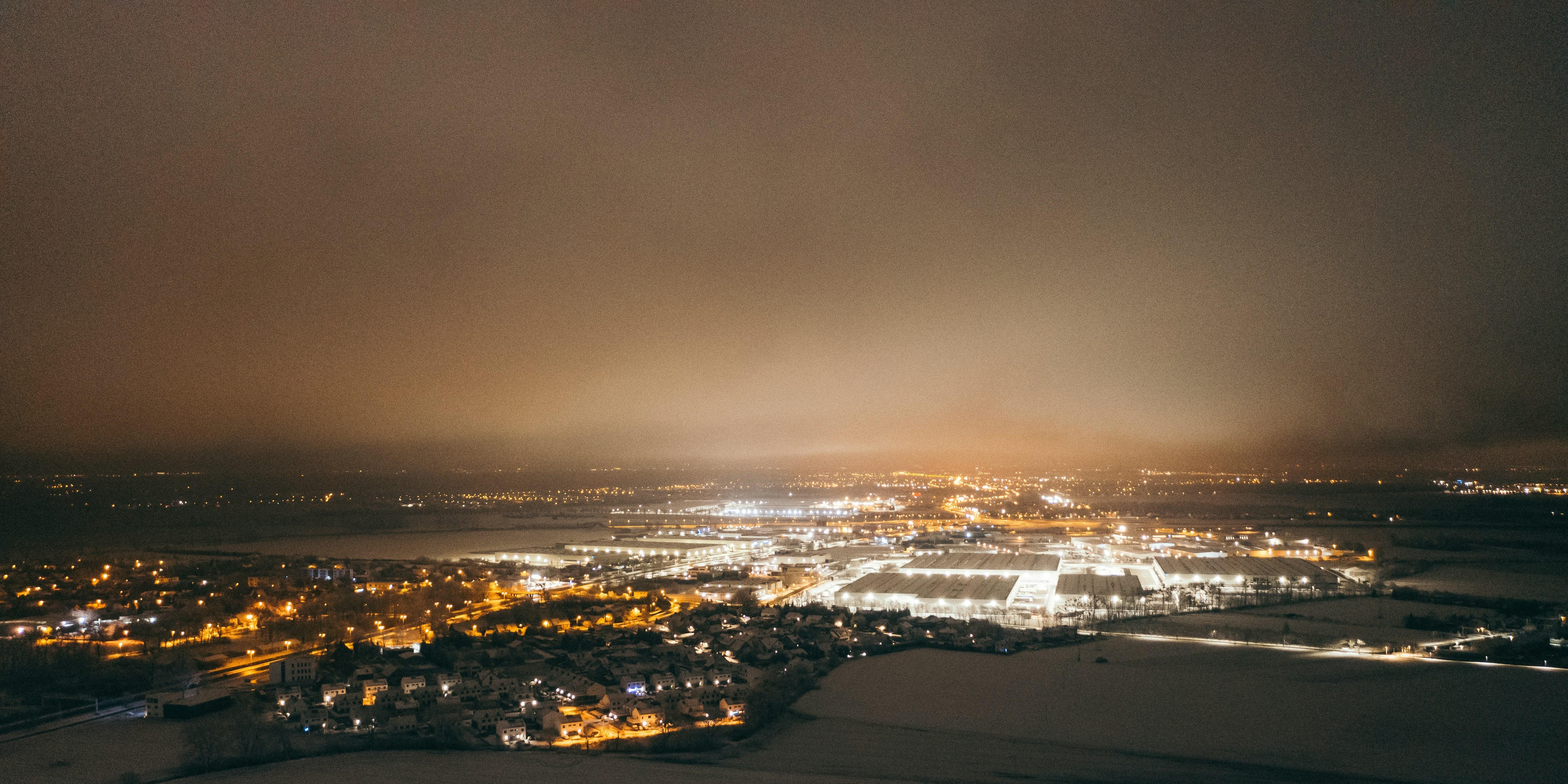 City lights glowing in the dark