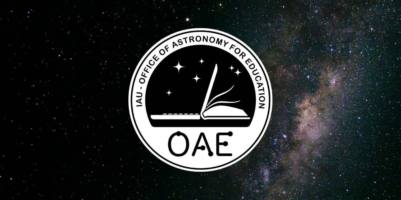 Galaxy night sky with OAE logo