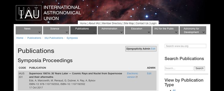 Screenshot of the IAU publications page