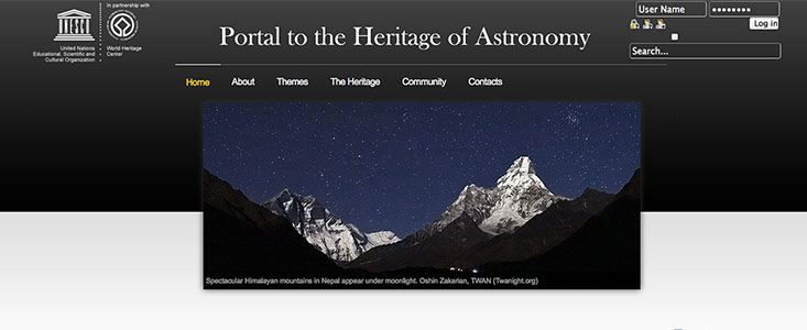 Screenshot of the new Portal to the Heritage of Astronomy