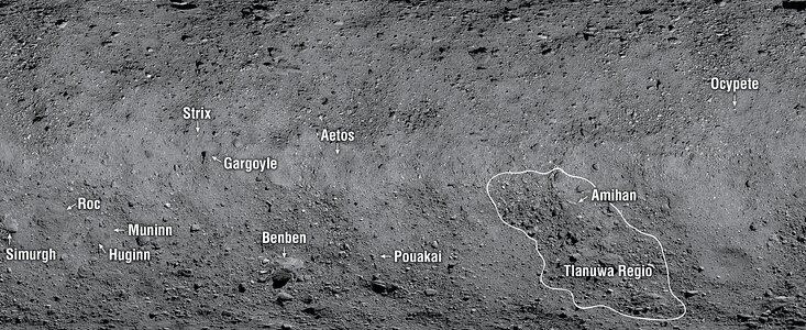 The 12 newly named features on Asteroid Bennu