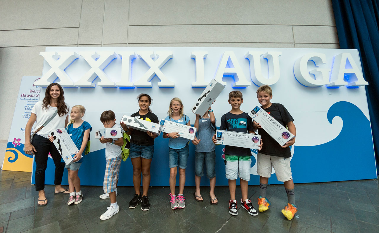 School children with Galileoscopes at the IAU XXIX General Assembly