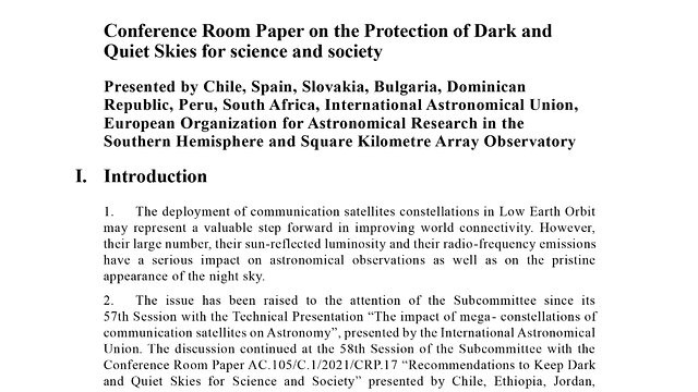 IAU and Astronomy Groups Petition the UN to Address the Impact of Satellites on Dark and Quiet Skies