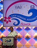 Willy Benz speaking at the IAU XXIX General Assembly